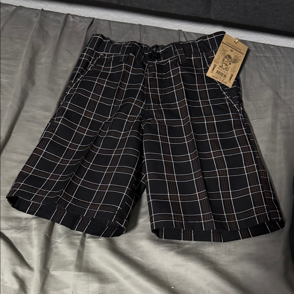 Kids Black Plaid Casual Shorts